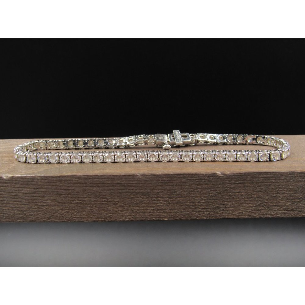 9" Sterling Silver Round Clear Cubic Zirconia Bracelet Vintage Wedding - Picture 2 of 6